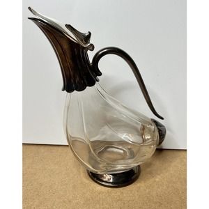 ROYAL CRYSTAL ROCK VINTAGE DUCK CARAFE WINE‎ DECANTER- MCM Silver Decanter